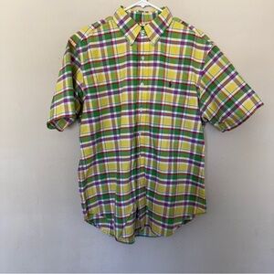 Ralph Lauren Short Sleeve Button Up Plaid Shirt Mens Large Multi Colored Classic